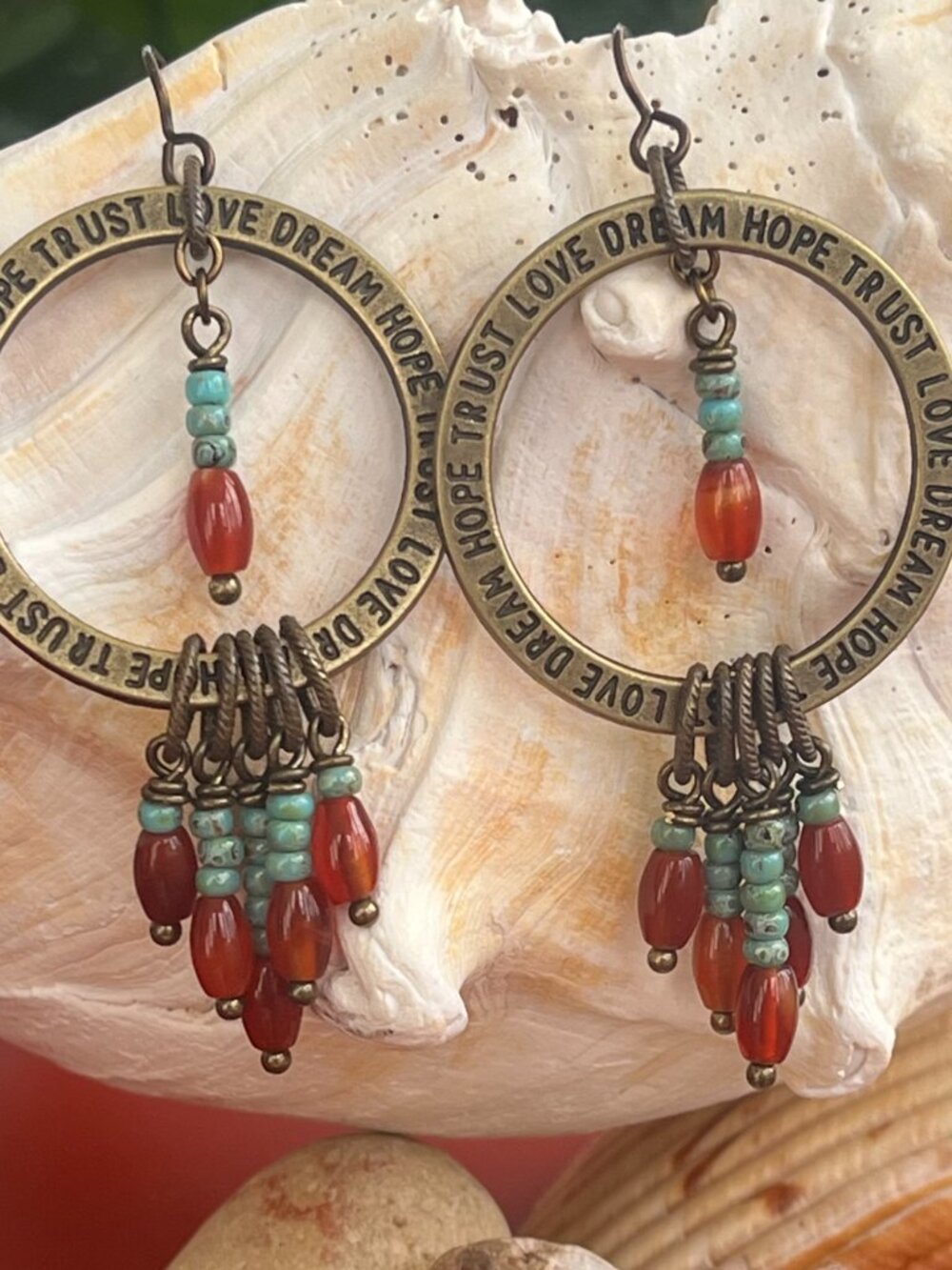 Carnelian and Turquoise Picasso Dangle Earrings | Southwestern | Inspirational - Picture 2 of 8